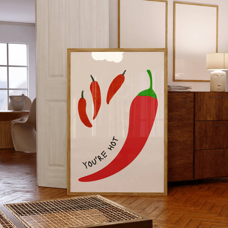 Simple Chili Pepper You're Hot Wall Print