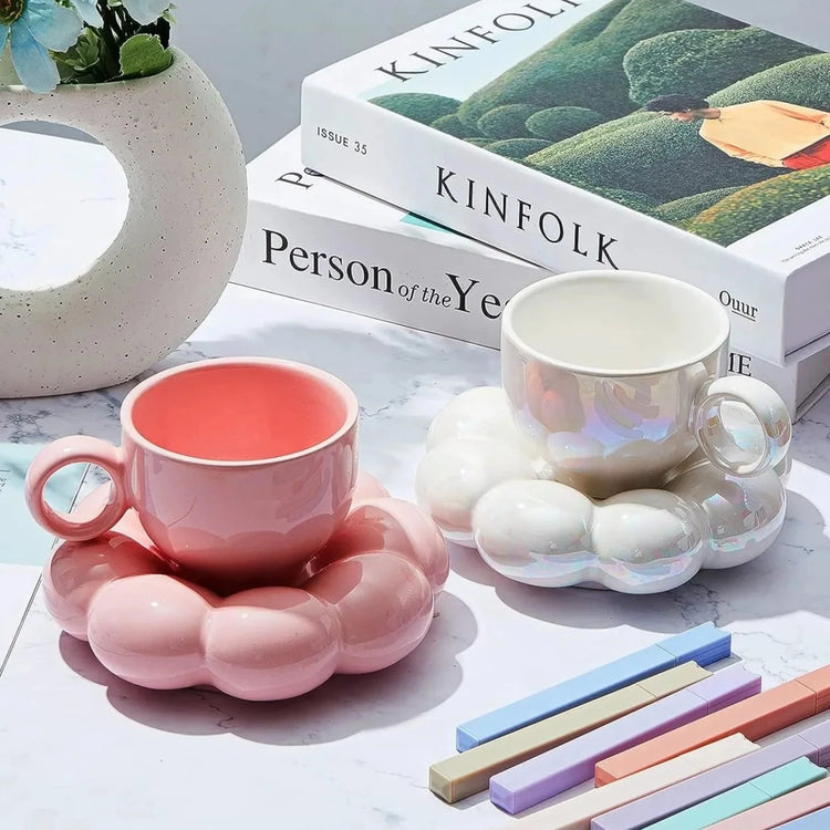Cute Ceramic Cloud Mug With Saucer