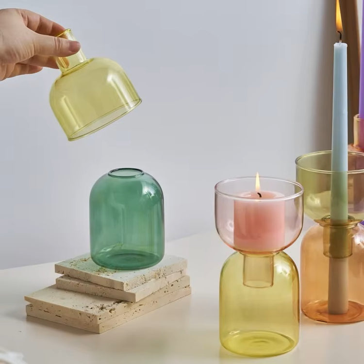 Colored Glass Candle Holder for Pillar Candles