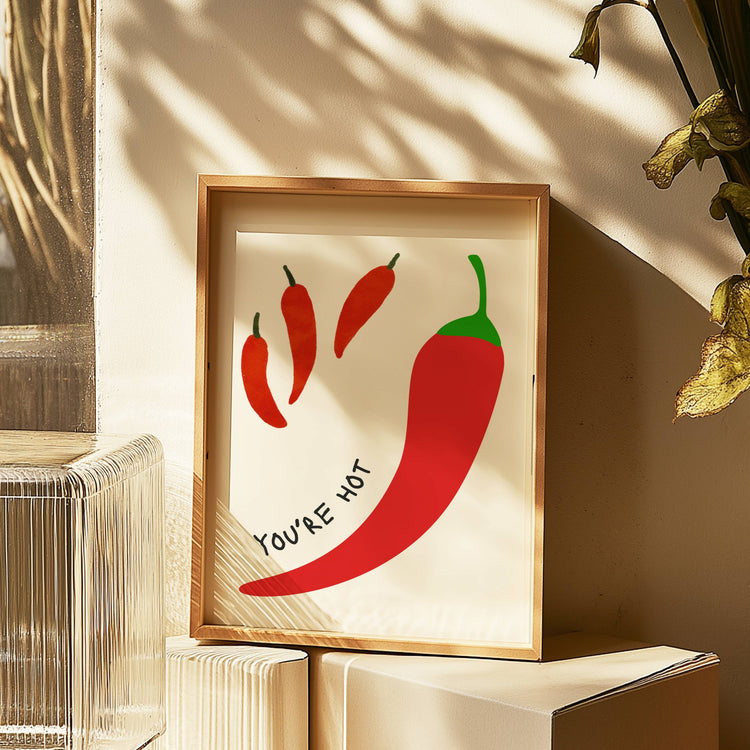 Simple Chili Pepper You're Hot Wall Print