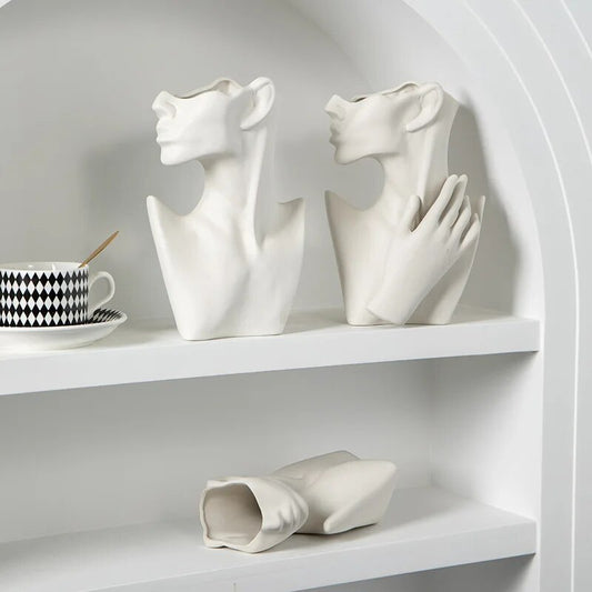 Half Bust White Ceramic Flower Vases