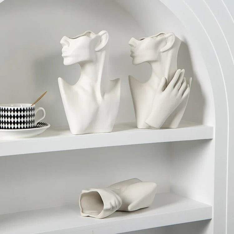 Half Bust White Ceramic Flower Vases