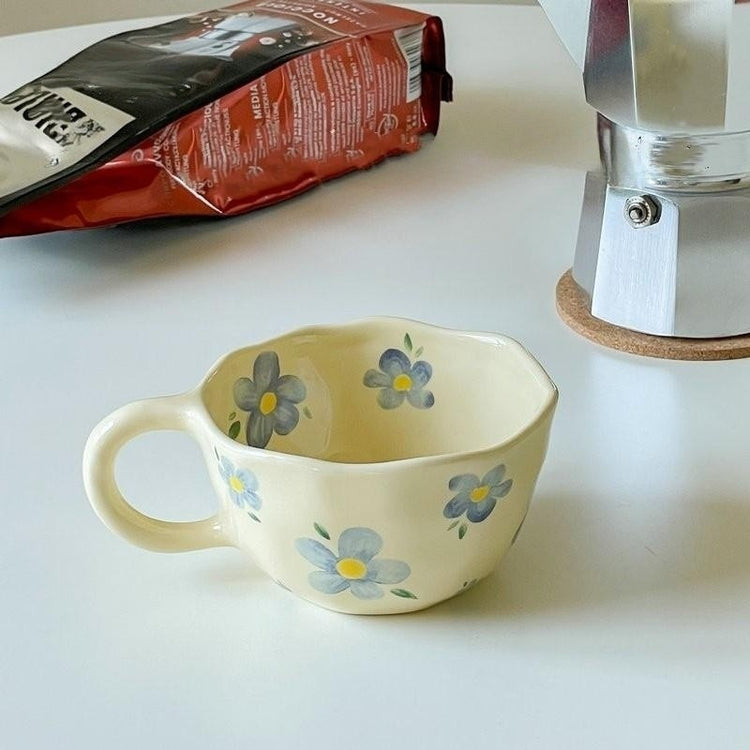 Irregular Ceramic Chunky Floral Coffee Mugs - Set of 2
