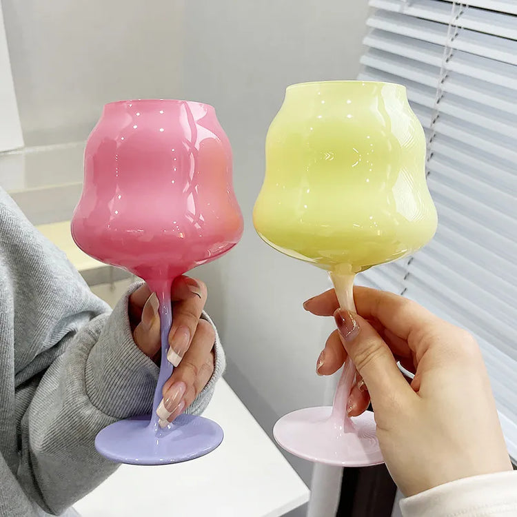Pastel Colored Wobbly Twisted Wine Glass - Set of 2
