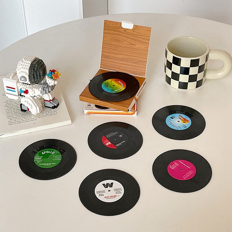 6pcs Retro Vinyl Record Anti Slip Coasters