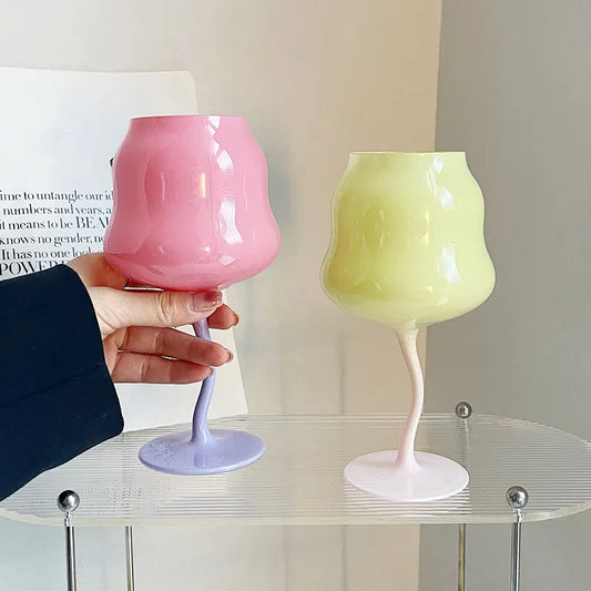 Pastel Colored Wobbly Twisted Wine Glass - Set of 2