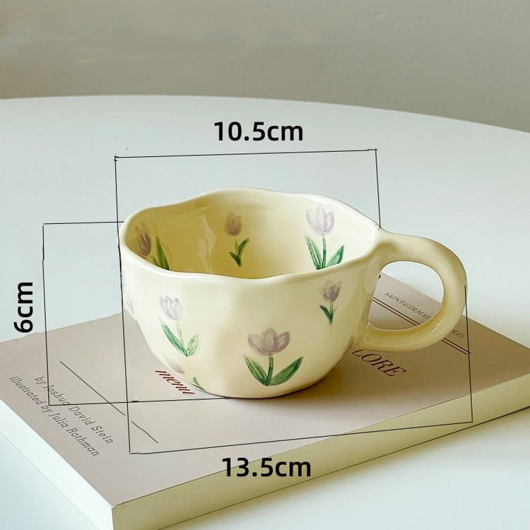 Irregular Ceramic Chunky Floral Coffee Mugs - Set of 2