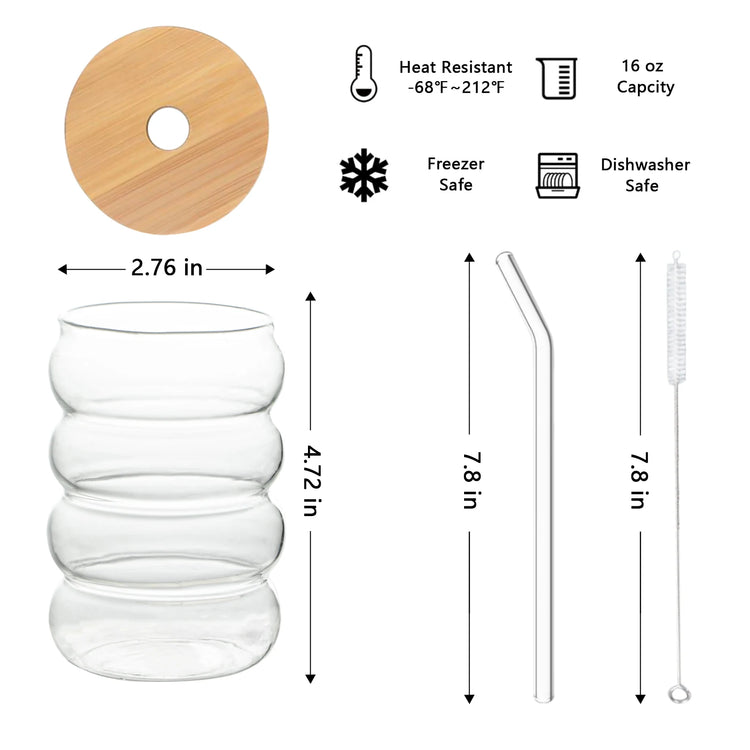 4PCS Creative Heat-Resistant Glass Cup with Lid and Straw