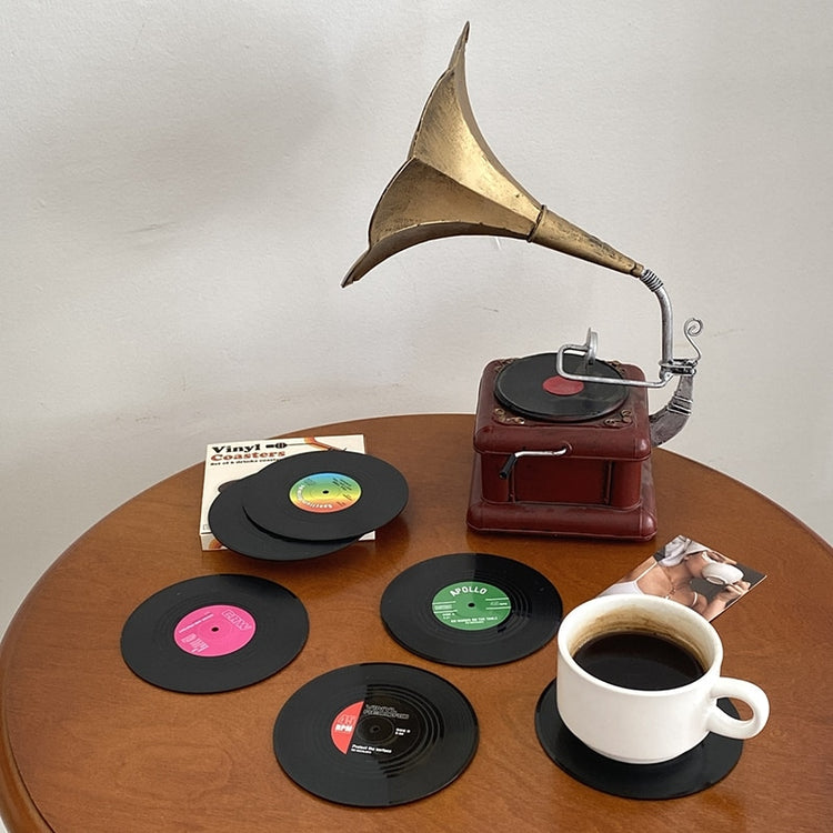 6pcs Retro Vinyl Record Anti Slip Coasters