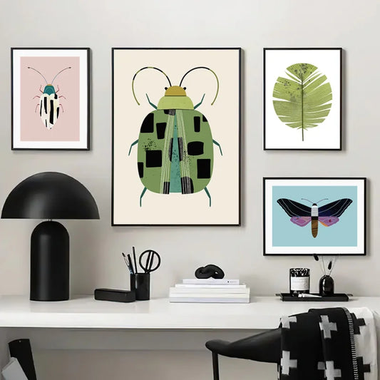 Butterfly Ladybug Tiger Moth Beetle Feather Wall Art Canvas Posters