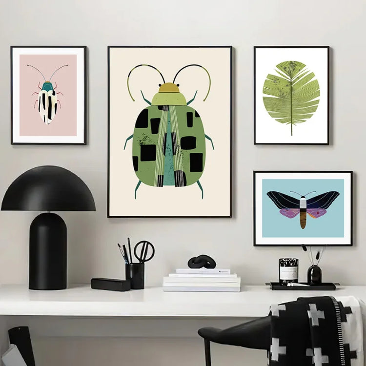 Butterfly Ladybug Tiger Moth Beetle Feather Wall Art Canvas Posters