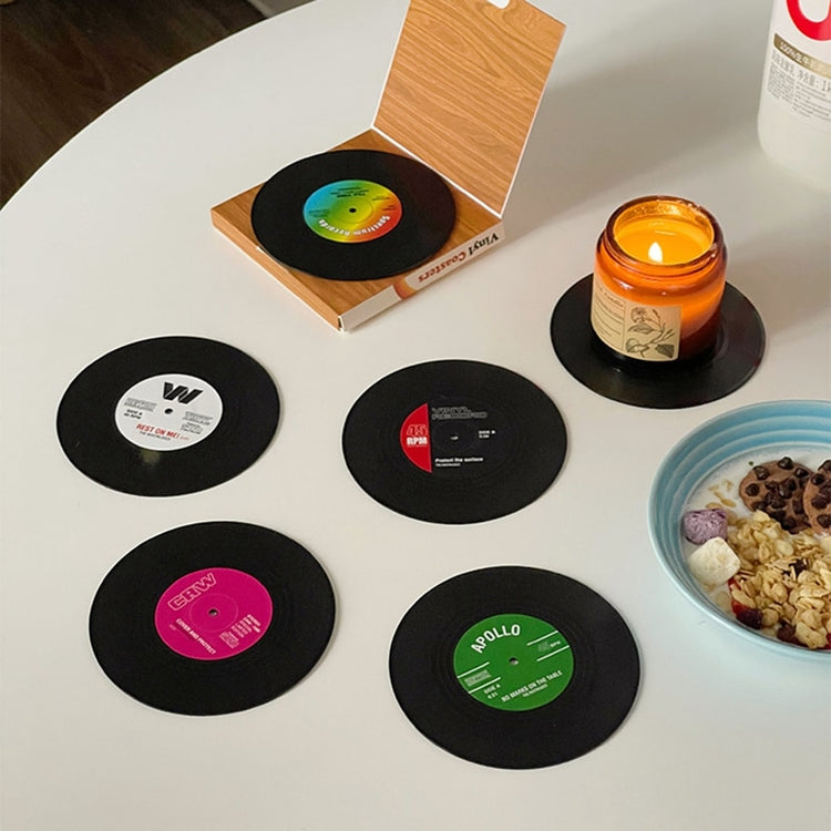 6pcs Retro Vinyl Record Anti Slip Coasters