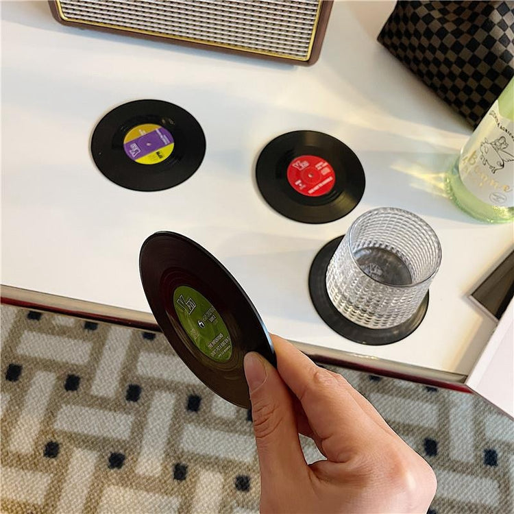 6pcs Retro Vinyl Record Anti Slip Coasters