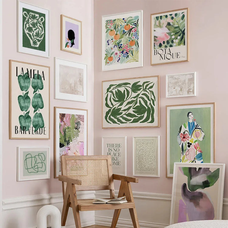 Green Leaves Apple Apricot Flower Girl Abstract Wall Art ( + more styles)
