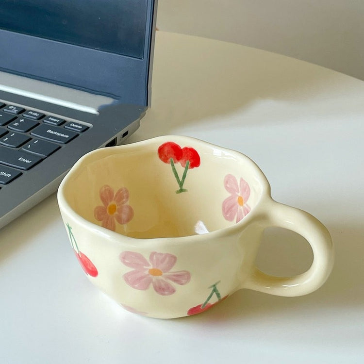 Irregular Ceramic Chunky Floral Coffee Mugs - Set of 2