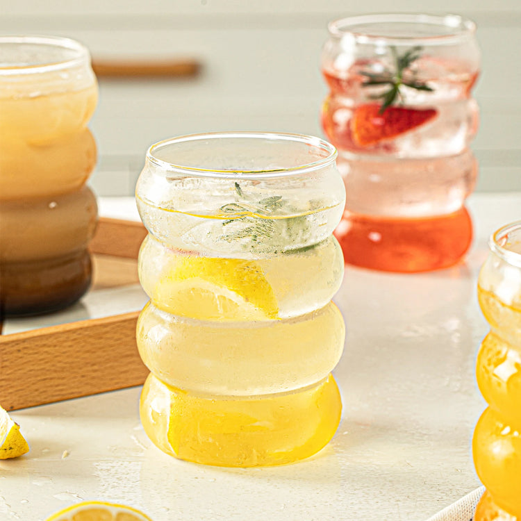 4PCS Creative Heat-Resistant Glass Cup with Lid and Straw