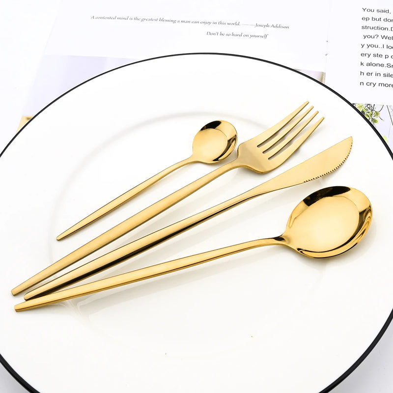 Stainless Steel Dinnerware Gold Color Cutlery (6 sets)