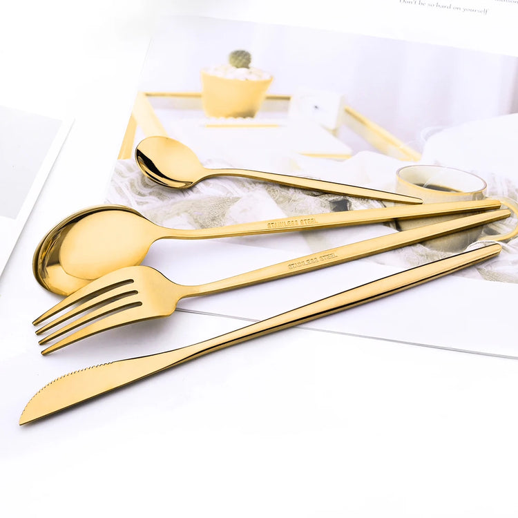 Stainless Steel Dinnerware Gold Color Cutlery (6 sets)