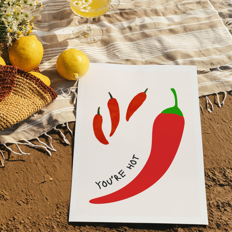 Simple Chili Pepper You're Hot Wall Print