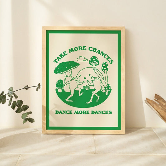 Take More Chances Emerald Green Retro Canvas Poster