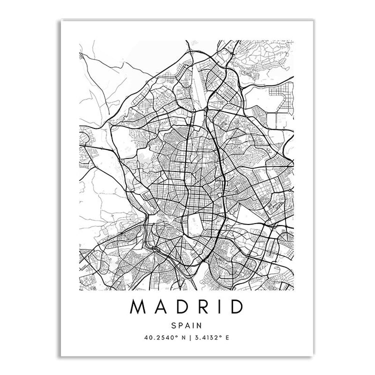 World Cities Map Canvas Prints - MAHOGANY STREET