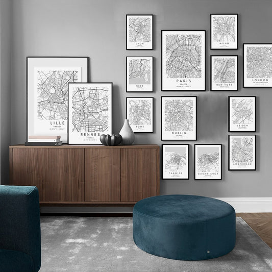 World Cities Map Canvas Prints - MAHOGANY STREET