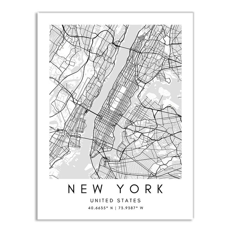 World Cities Map Canvas Prints - MAHOGANY STREET
