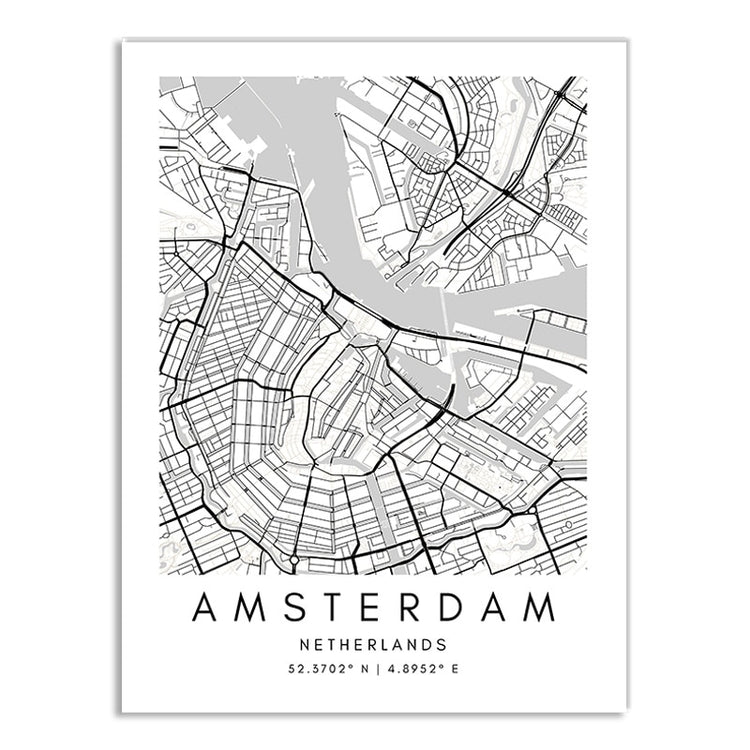 World Cities Map Canvas Prints - MAHOGANY STREET