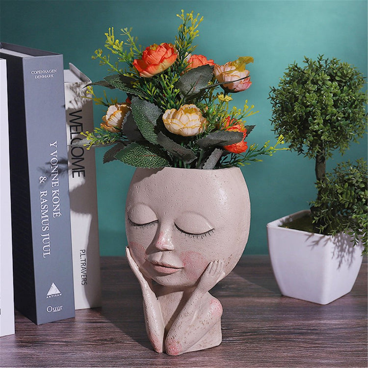 Girls Face Head Flower Planter Succulent Plant Vase