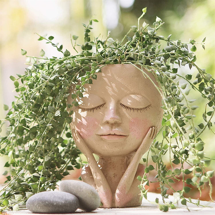 Girls Face Head Flower Planter Succulent Plant Vase