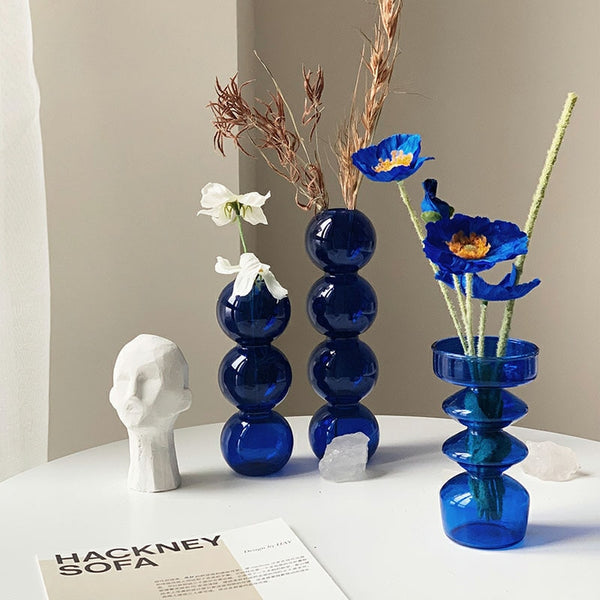 Blue Glass Vases For Flower Arrangements - MAHOGANY STREET