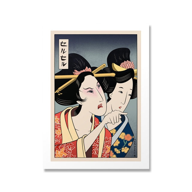 Funny Cute Geisha Cat Canvas Wall Art