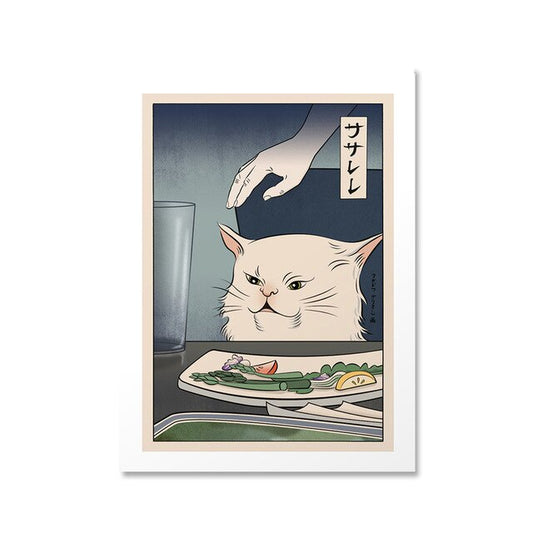 Funny Cute Geisha Cat Canvas Wall Art
