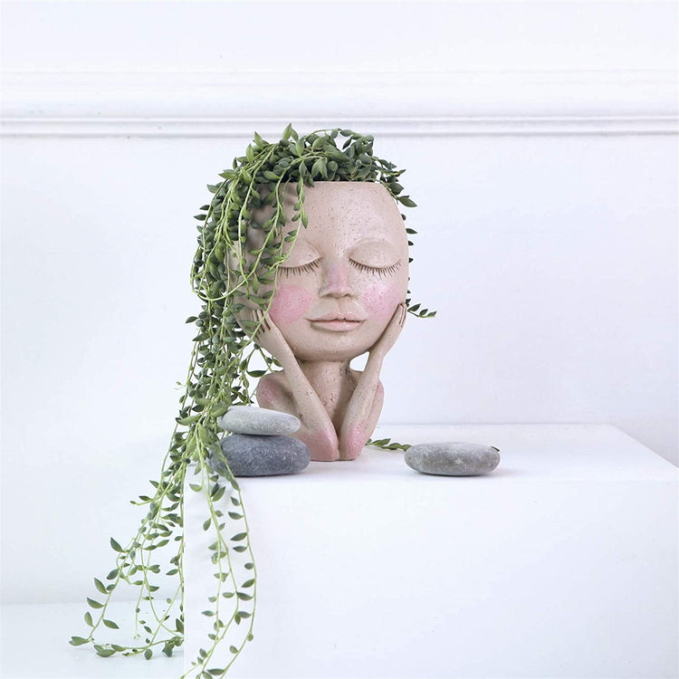 Girls Face Head Flower Planter Succulent Plant Vase