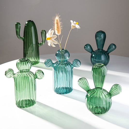 Creative Cactus Shaped Glass Vase for Plants