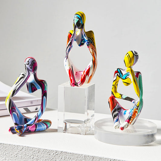 Bright Colorful Thinker Figurines for Creative Spaces