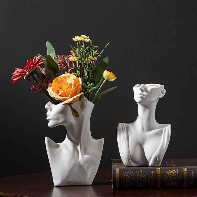 Half Bust White Ceramic Flower Vases