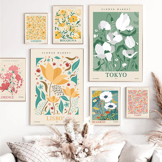 Flower Market Cities Botanical Canvas Posters