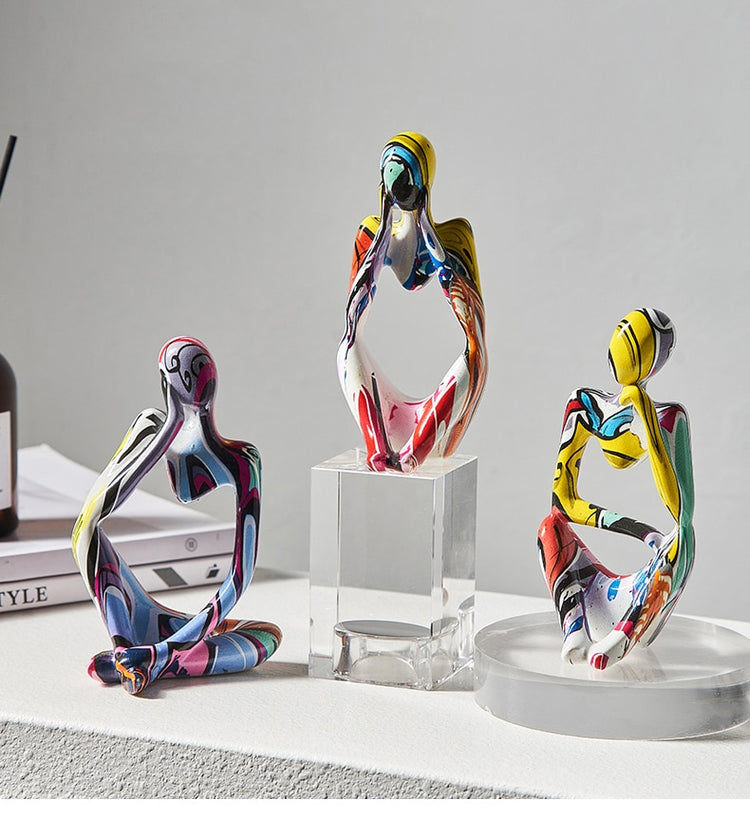 Bright Colorful Thinker Figurines for Creative Spaces
