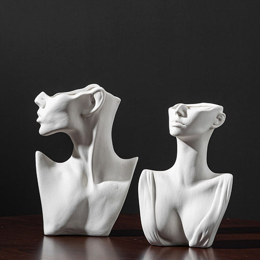 Half Bust White Ceramic Flower Vases