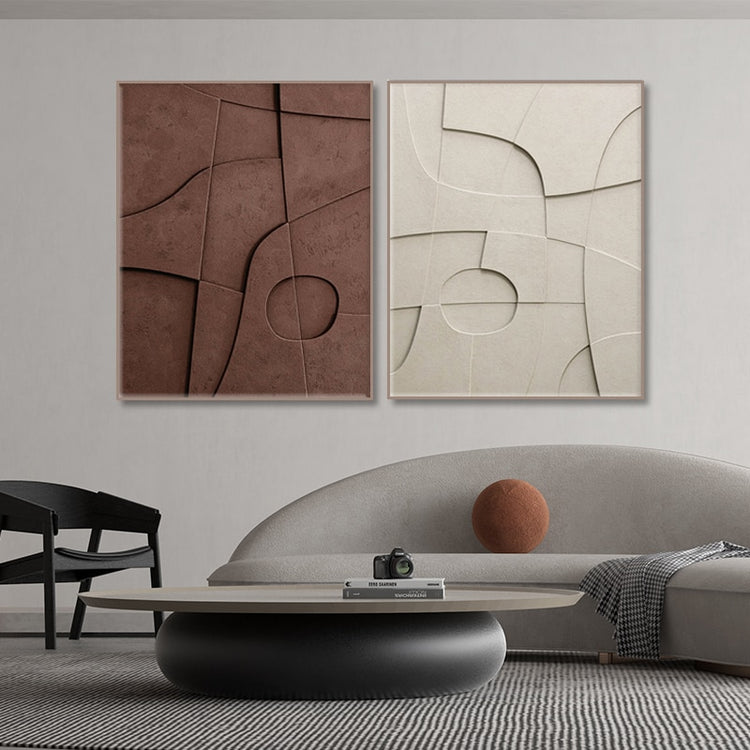 3D Feel Geometric Beige Canvas Artwork - MAHOGANY STREET