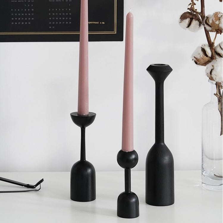 Black Wood Nordic Candleholders - MAHOGANY STREET