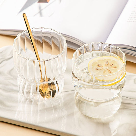 Transparent Ribbed Glass Cups - Set of 4