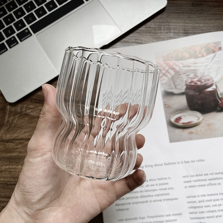 Transparent Ribbed Glass Cups - Set of 4