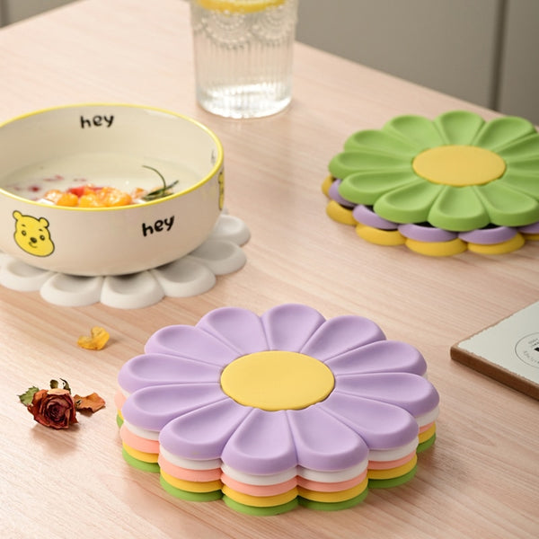 Daisy Shape Silicone Table Coasters - set of 2