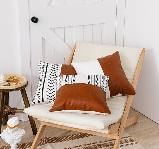 Cushion Covers With Faux Leather Details - MAHOGANY STREET