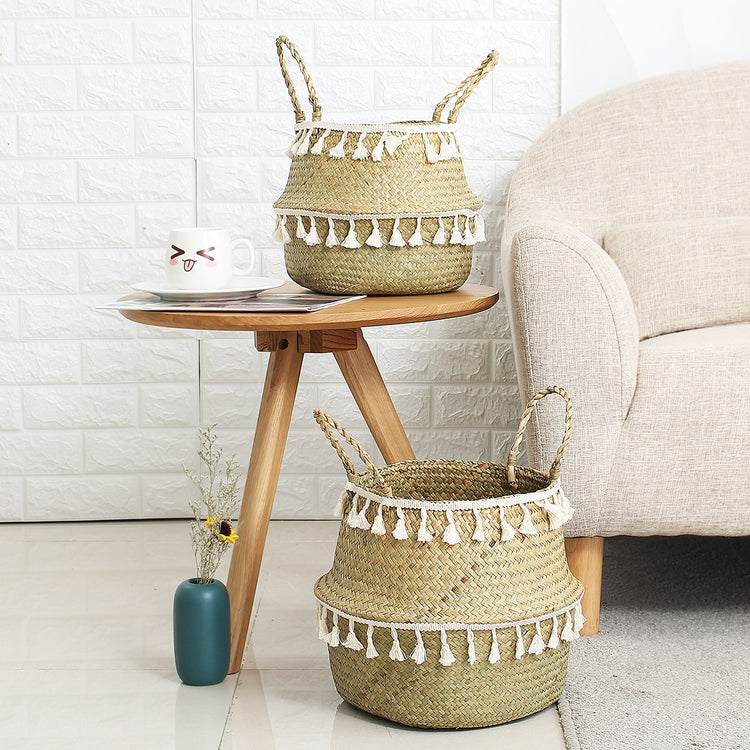Storage Straw Basket With Tassel - MAHOGANY STREET