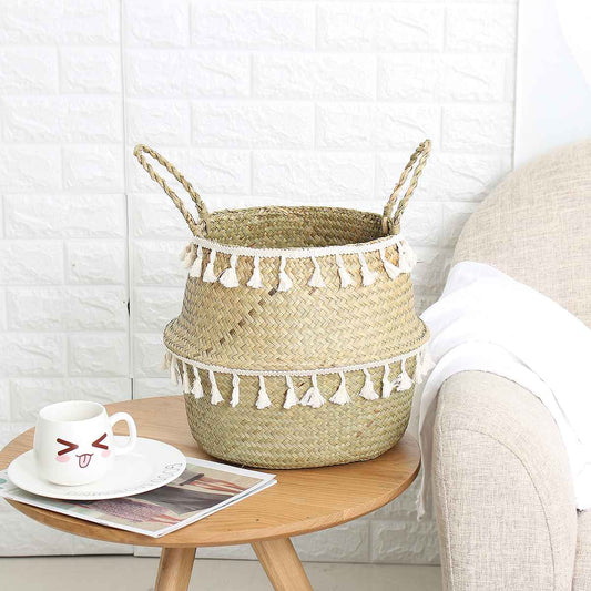 Storage Straw Basket With Tassel - MAHOGANY STREET
