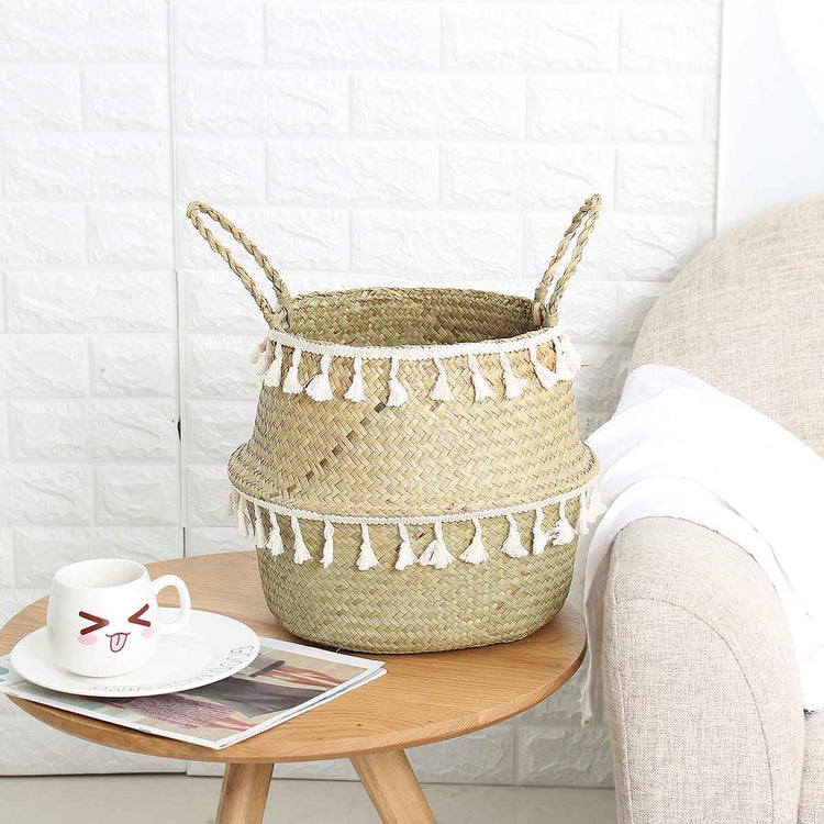 Storage Straw Basket With Tassel - MAHOGANY STREET