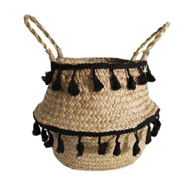 Storage Straw Basket With Tassel - MAHOGANY STREET